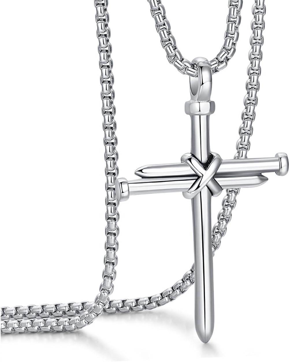 Rehoboth Men's Stainless Steel Nail Cross Pendant Necklace with 24 Inch Chain Polished Black Gold Silver - Concordia Style Boutique