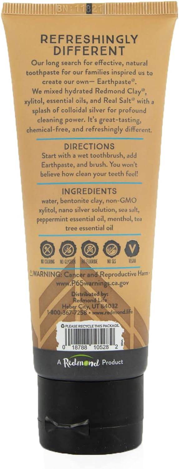 Redmond Earthpaste with Silver - Natural Non-Fluoride Toothpaste, 4 Ounce Tube (Peppermint) - Concordia Style Boutique