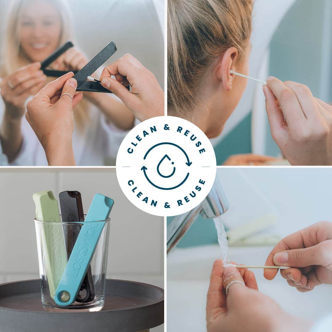 LastSwab® Reusable Cotton Swabs for Ear Cleaning - The Sustainable and Sanitary Alternative to Single-Use Q Tips - Zero Waste and Easy to Clean - Comes with a Convenient Travel Case Holder - Black - Concordia Style Boutique