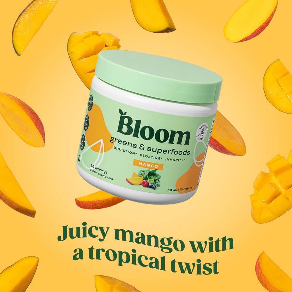 Bloom Nutrition Super Greens Powder Smoothie & Juice Mix - Probiotics for Digestive Health & Bloating Relief for Women, Digestive Enzymes with Superfoods Spirulina & Chlorella for Gut Health (Mango) - Concordia Style Boutique