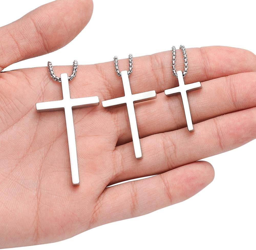 M MOOHAM Cross Necklace for Men, Silver Black Gold Stainless Steel Plain Cross Pendant Necklace for Men Box Chain 16-30 Inch - Concordia Style Boutique