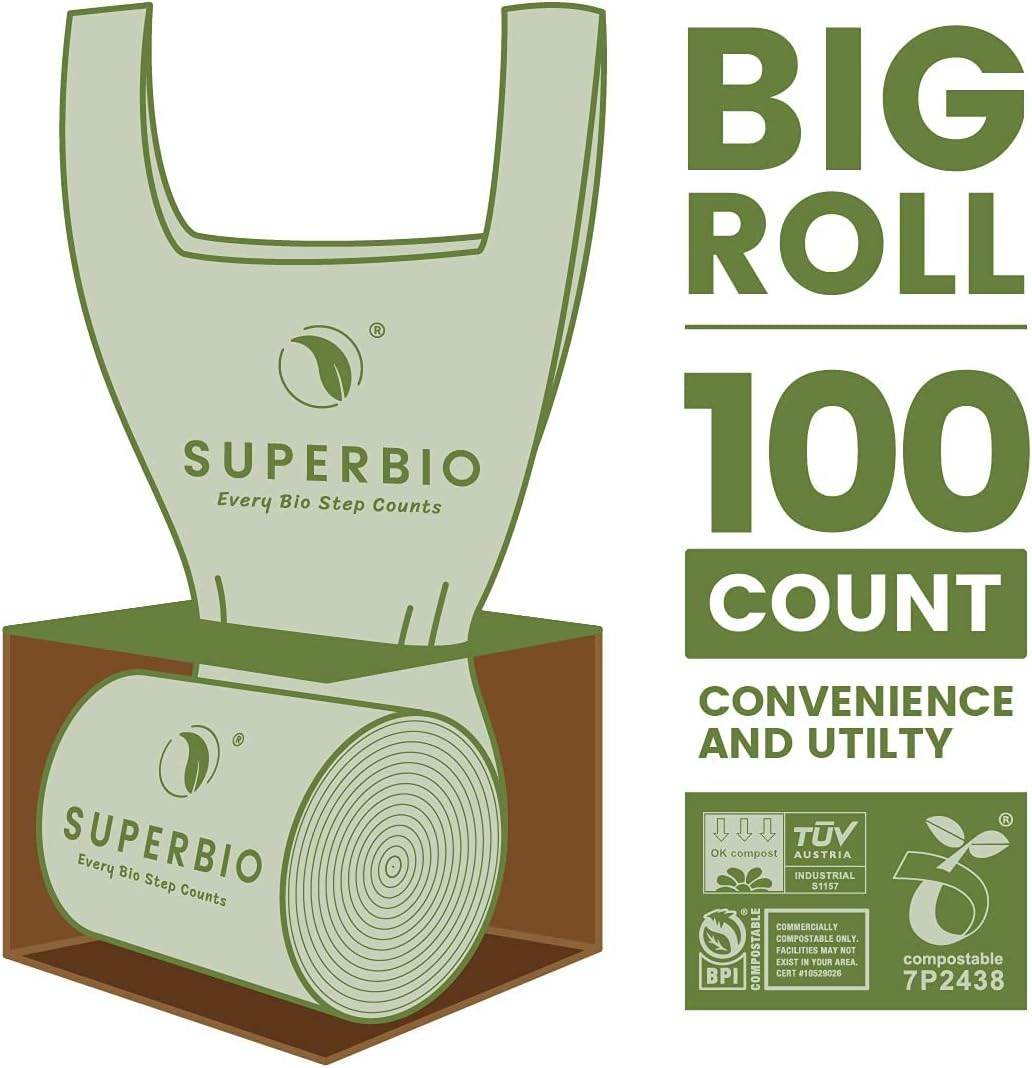 SUPERBIO 2.6 Gallon Compostable Handle Tie Bags, 100 Count,1 Pack, Small Compost Garbage Bags with Handle, Food scrap bags Certified by BPI Meeting ASTM D6400, 9.84L - Concordia Style Boutique