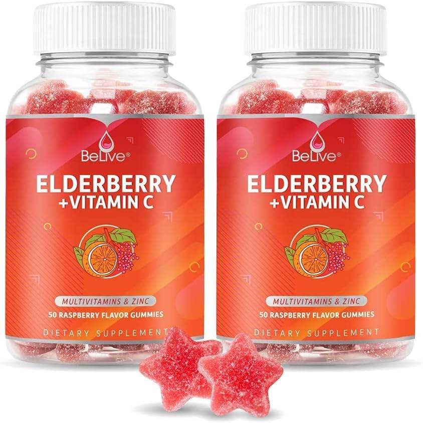 BeLive Elderberry Gummies with Vitamin C, Propolis, Echinacea. Max Strength 200MG - Sambucus Black Elder Immune Support Vitamins Supplement Made for Adults & Kids | Raspberry Flavored. 50 Count - Concordia Style Boutique