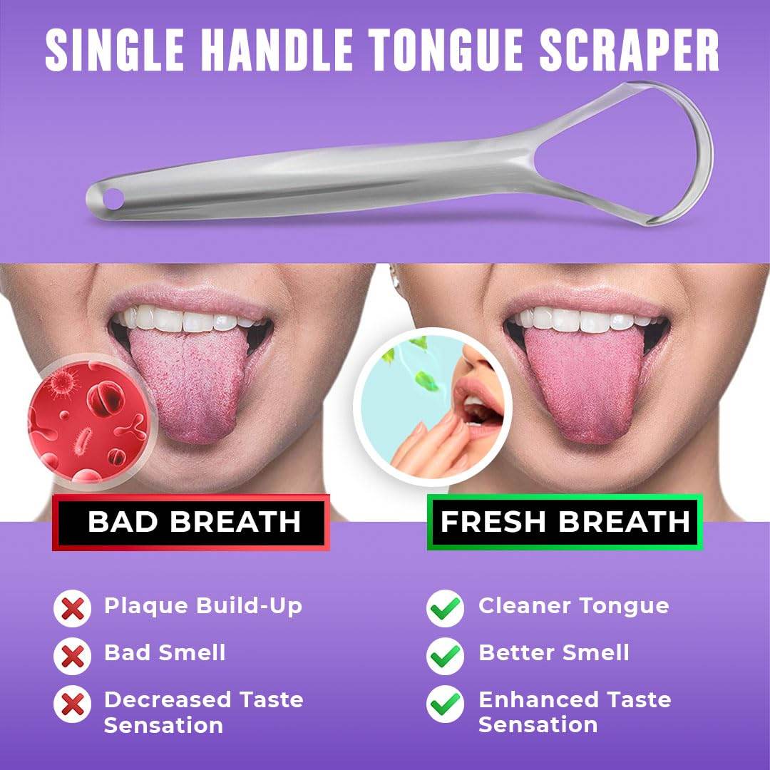 Tongue Scraper for Adults (2 Pack), Reduce Bad Breath (Travel Cases Included), Stainless Steel Tongue Cleaners, 100% Metal Tongue Scraper with Case Fresh Breath Tongue Cleaner Oral - Concordia Style Boutique