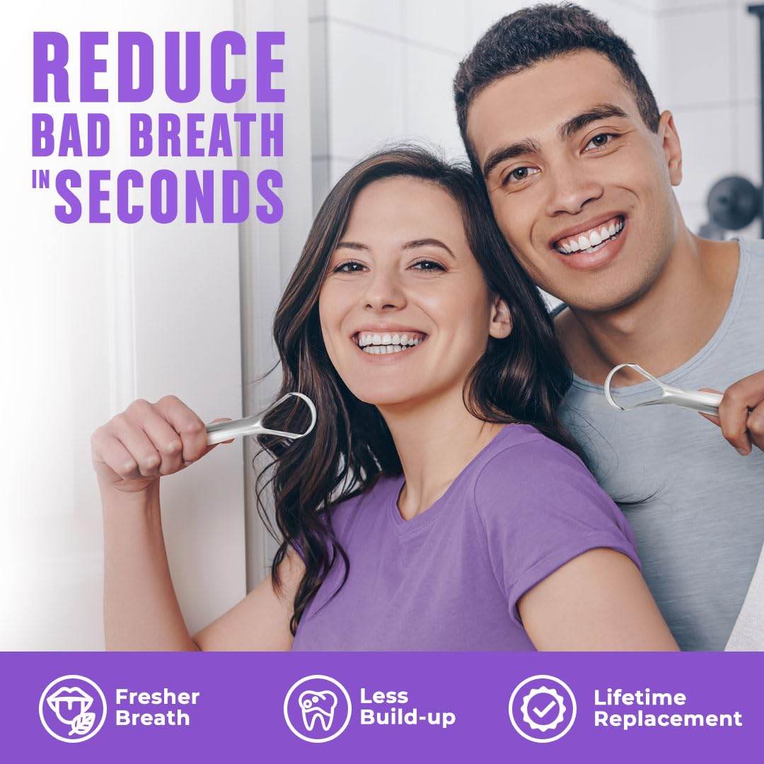 Tongue Scraper for Adults (2 Pack), Reduce Bad Breath (Travel Cases Included), Stainless Steel Tongue Cleaners, 100% Metal Tongue Scraper with Case Fresh Breath Tongue Cleaner Oral - Concordia Style Boutique