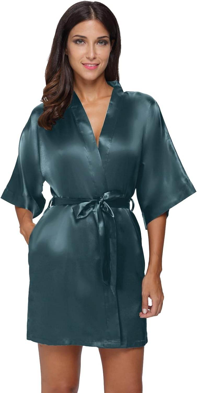 The Bund Women's Satin Robes Bride Bridesmaid Lace Short Silk Wedding Party Lightweight Bathrobe Soft Sleepwear S-XXXL - Concordia Style Boutique