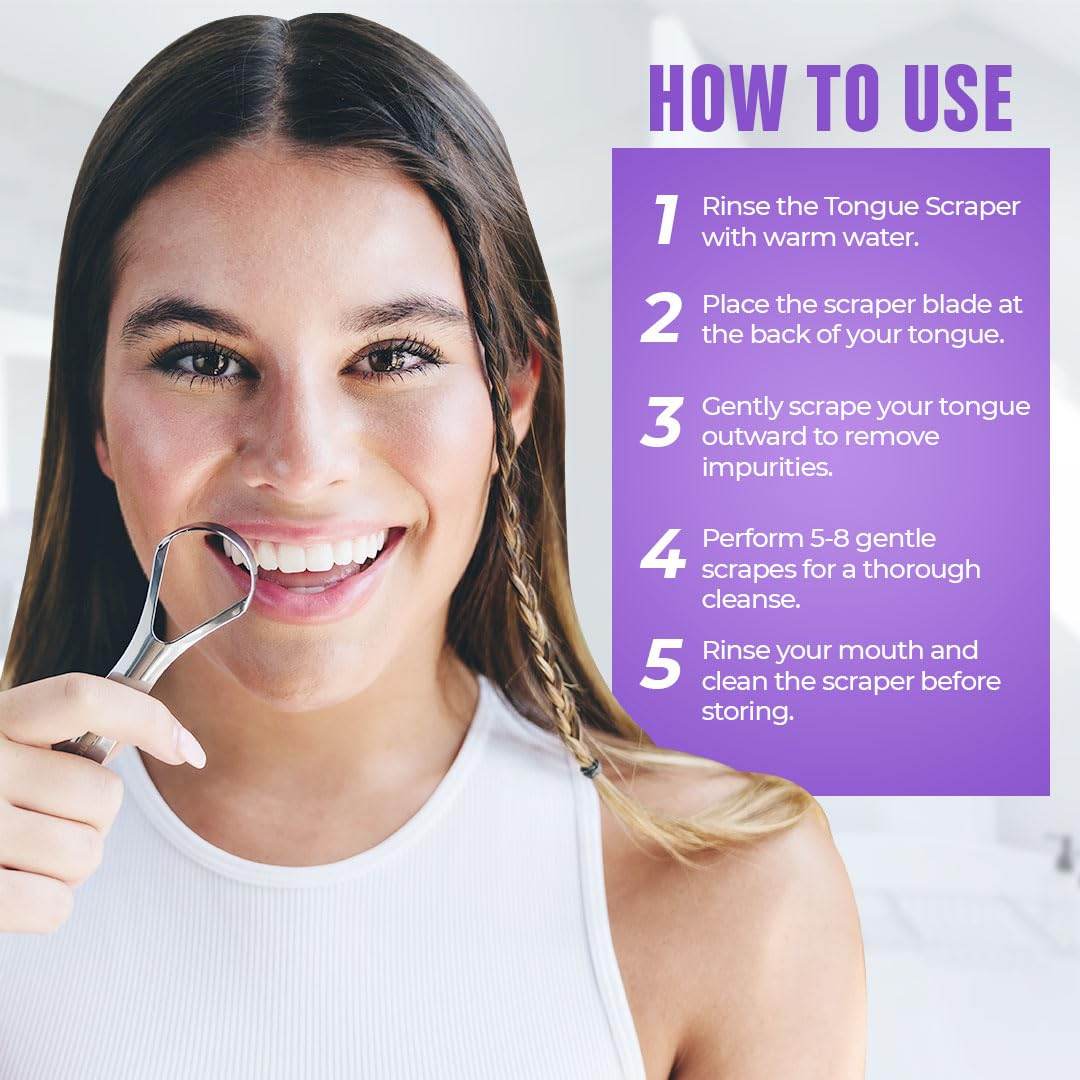 Tongue Scraper for Adults (2 Pack), Reduce Bad Breath (Travel Cases Included), Stainless Steel Tongue Cleaners, 100% Metal Tongue Scraper with Case Fresh Breath Tongue Cleaner Oral - Concordia Style Boutique