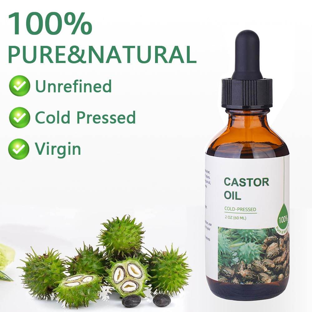 Castor Oil Organic Cold Pressed Unrefined(2oz),100% Pure Natural Jamaican Black Castor Oil for Hair Growth, eyelashes and eyebrows,Skin Moisturizer & Hair Treatment Starter Kit - Concordia Style Boutique