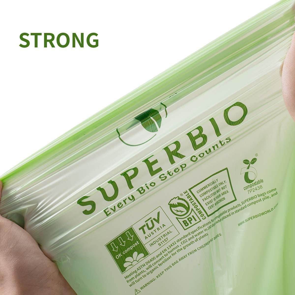 SUPERBIO 2.6 Gallon Compostable Handle Tie Bags, 100 Count,1 Pack, Small Compost Garbage Bags with Handle, Food scrap bags Certified by BPI Meeting ASTM D6400, 9.84L - Concordia Style Boutique