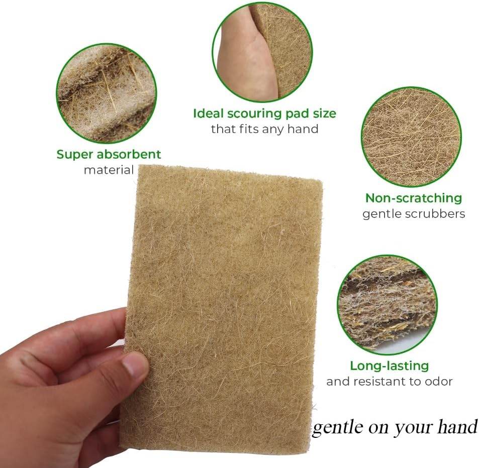 Natural Scouring Pads 10 Pack- Dish Scrubber Non-Scratch Sisal Cleaning Scrub Pads, Eco-Friendly Glass Coconut Fiber Kitchen Scrubbers for Pans and Pots, Compostable, Biodegradable (10 Pack) - Concordia Style Boutique