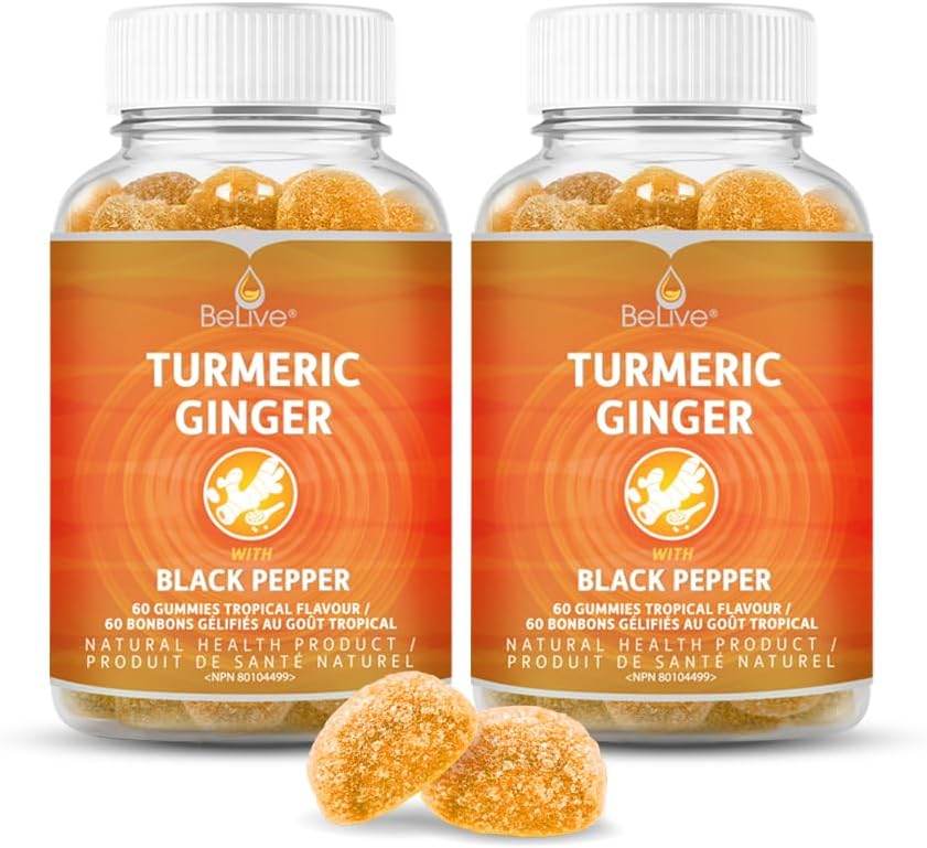 BeLive Turmeric Curcumin with Black Pepper & Ginger - 60 Gummies I Turmeric and Ginger Supplement for Immune Support, Healthy Skin, and Joint Health - Tropical Flavor - Concordia Style Boutique