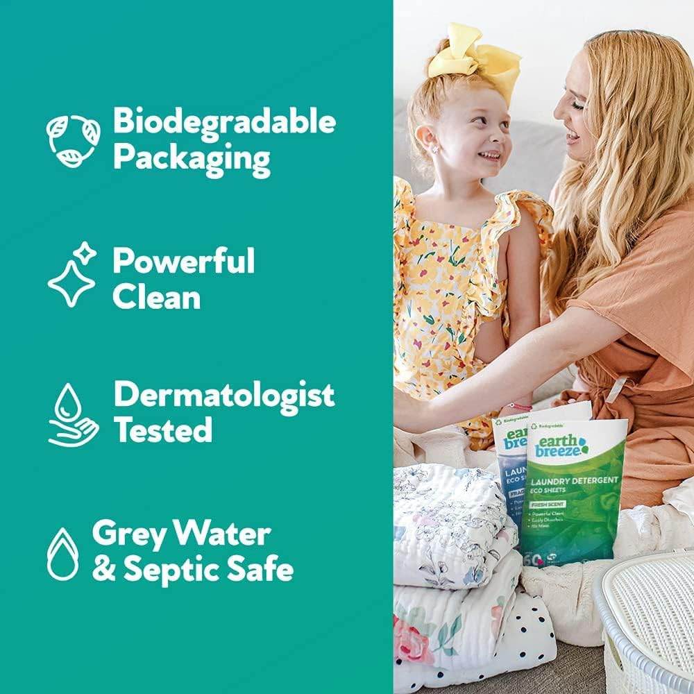 Earth Breeze Laundry Detergent Sheets - Fresh Scent - No Plastic Jug (60 Loads) 30 Sheets, Liquidless Technology… - Concordia Style Boutique