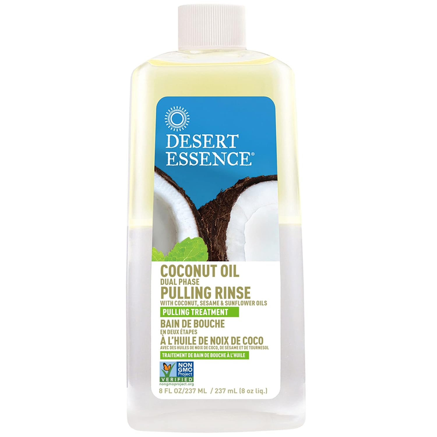 Pulling Oil - Desert Essence Coconut Oil - Dual Phase Pulling Rinse - Mint, 8 fl oz - Alcohol Free, Sugar Free, Gluten Free, Vegan, Non-GMO - Organic Virgin Coconut Oil, Sesame Oil, Sunflower Oil & Tea Tree Oil - Concordia Style Boutique