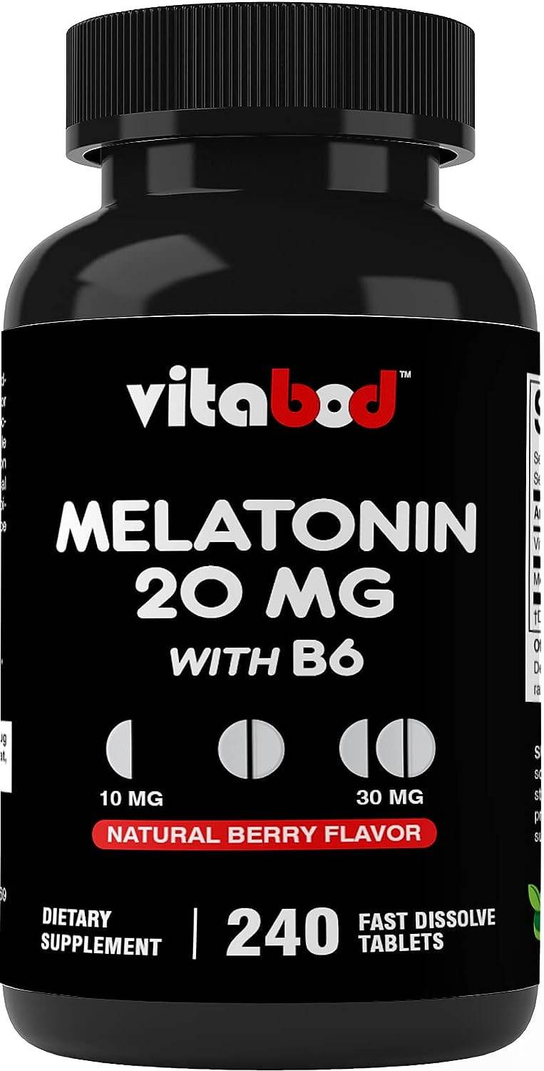 Vitabod Melatonin 20mg - 240 Fast Dissolve Tablets - Drug Free - Natural Berry Flavor - Vegetarian, Non-GMO, Gluten Free - Concordia Style Boutique