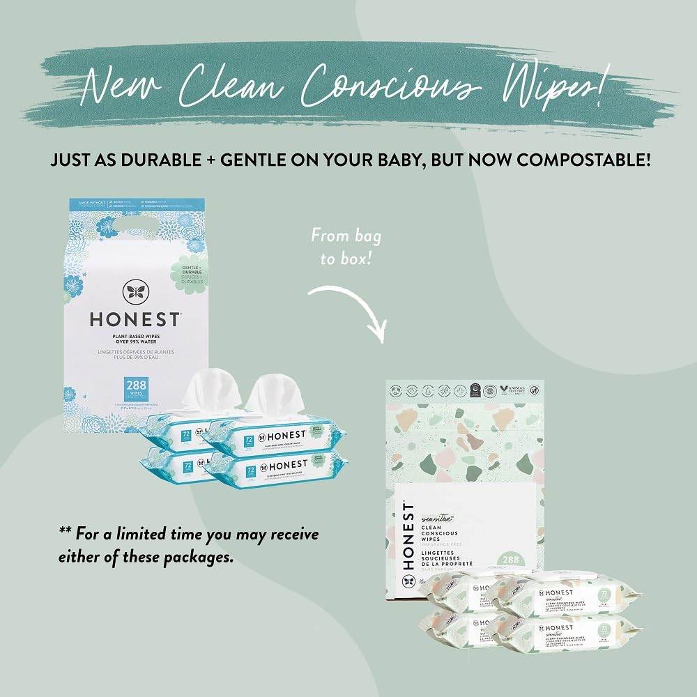 The Honest Company Clean Conscious Wipes | 99% Water, Compostable, Plant-Based, Baby Wipes | Hypoallergenic, EWG Verified | Geo Mood, 288 Count - Concordia Style Boutique
