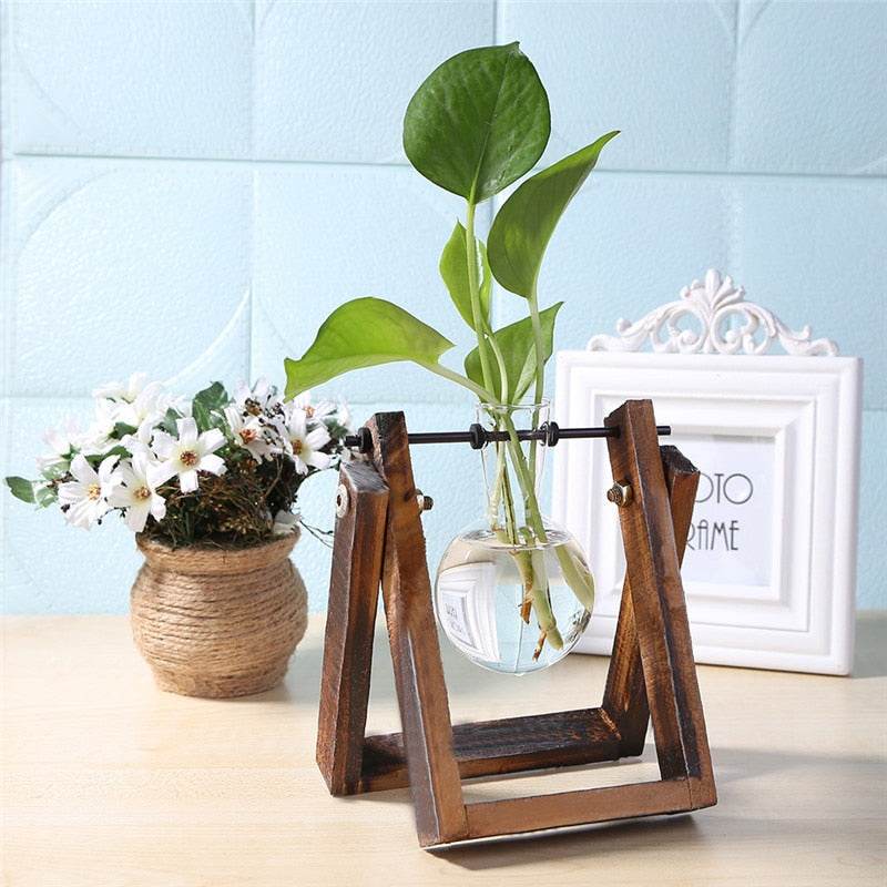 Glass and Wood Vase Planter Table Desktop - Concordia Style Boutique