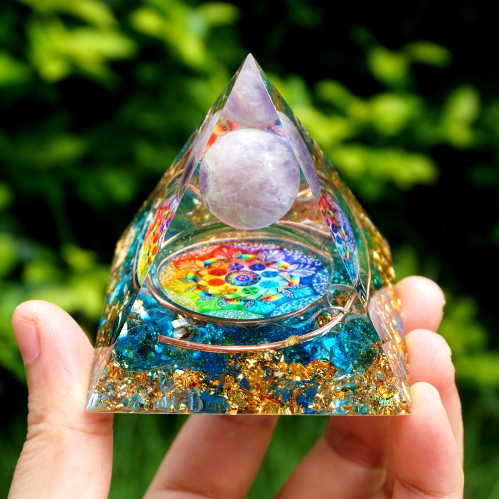 Handmade Amethyst Crystal Sphere Orgone Pyramid Copper Blue Quartz EMF Protection Energy Orgonite - Concordia Style Boutique