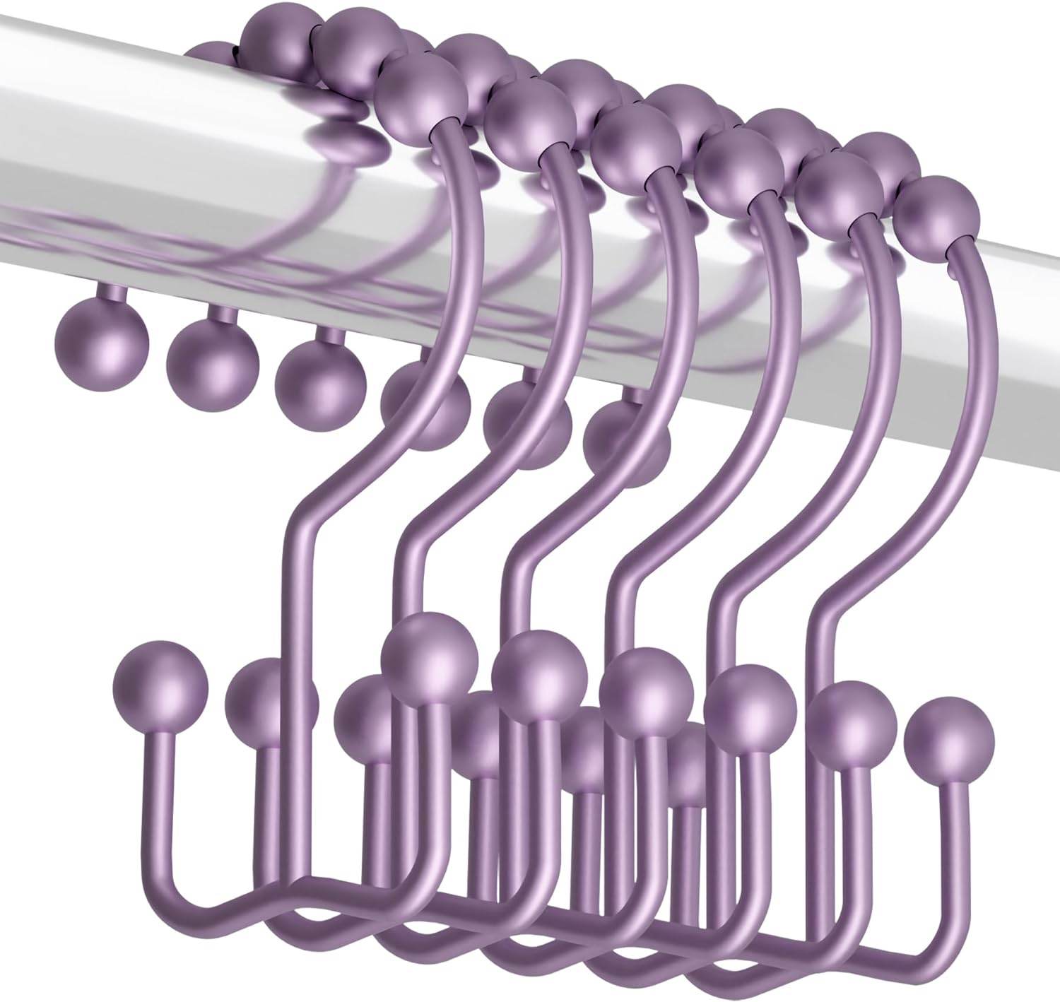 Shower Curtain Hooks, Shower Curtain Rings Rust Proof Metal Double Glide Shower Hooks Rings for Bathroom Shower Rods Curtains, Set of 12 Hooks - Nickel - Concordia Style Boutique