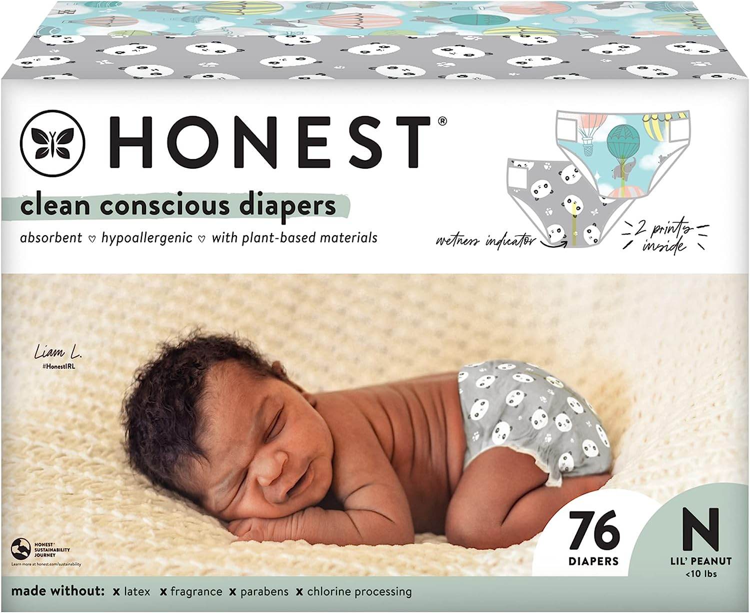 The Honest Company Clean Conscious Diapers | Plant-Based, Sustainable | Above It All + Pandas | Club Box, Size Newborn, 76 Count - Concordia Style Boutique