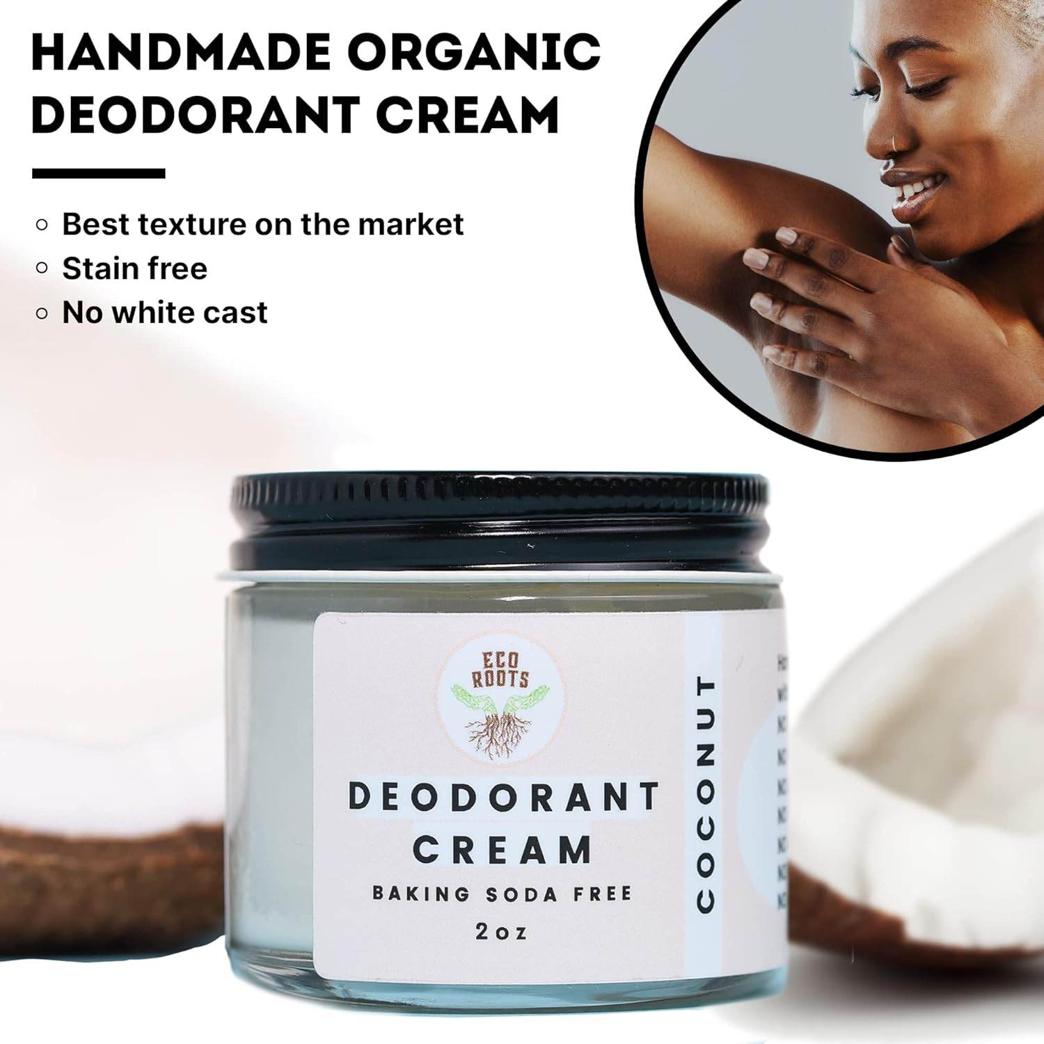 ECO ROOTS - Natural Deodorant for Women & Men | Organic Deodorant Cream Non Aluminum | Baking Soda Free Healthy Deoderant for Body & Private Parts | All Vegan Pit Paste Zero Sweat | Coconut Scent - Concordia Style Boutique