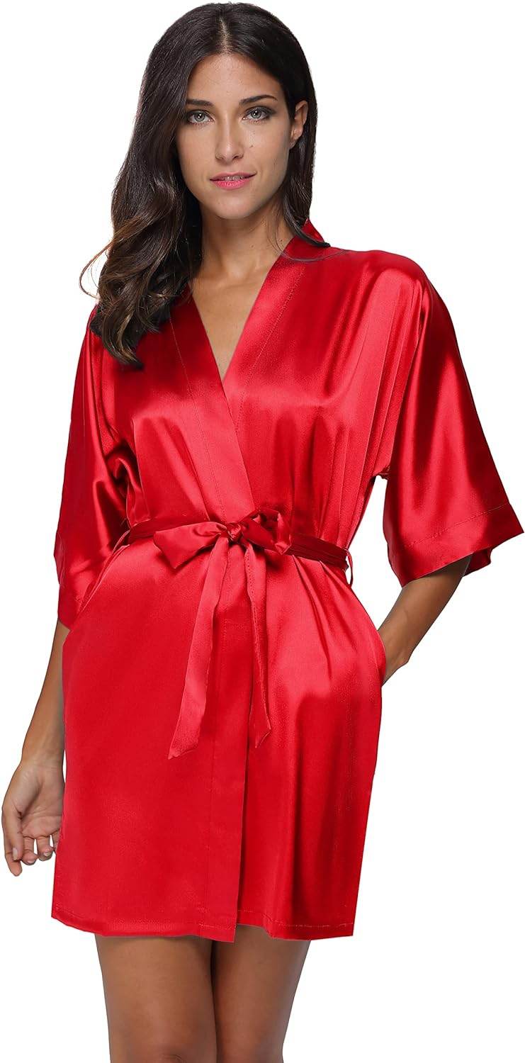 The Bund Women's Satin Robes Bride Bridesmaid Lace Short Silk Wedding Party Lightweight Bathrobe Soft Sleepwear S-XXXL - Concordia Style Boutique