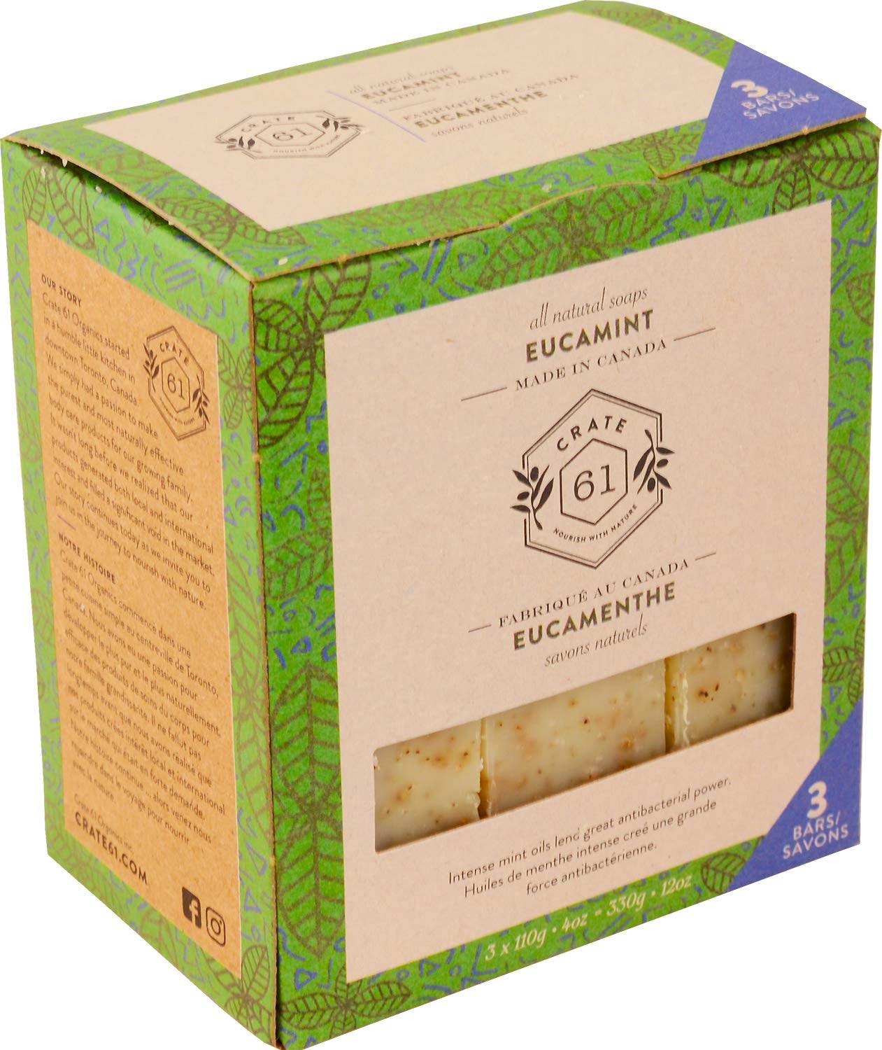 Crate 61, Handmade Vegan Natural Bar Soap - Cold Pressed For Face And Body, With Premium Essential Oils, Eucalyptus & Peppermint For Men And Women 3 Pack (Eucamint) - Concordia Style Boutique