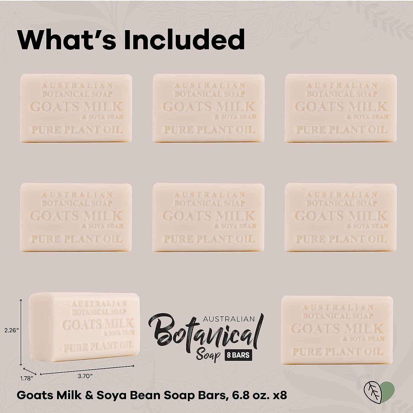 Australian Botanical Soap, Goat's Milk & Soya Bean Oil Pure Plant Oil Soap, 6.8 oz. 193g Bars - 8 Count - Packaging May Vary - Concordia Style Boutique