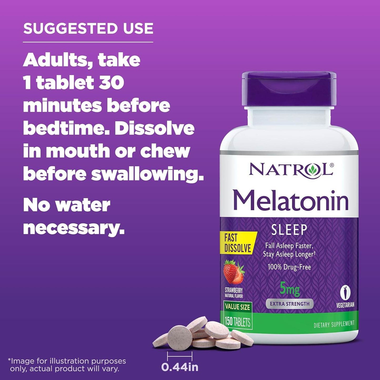 Natrol Melatonin 5mg, Strawberry-Flavored Dietary Supplement for Restful Sleep, 150 Fast-Dissolve Tablets, 150 Day Supply - Concordia Style Boutique