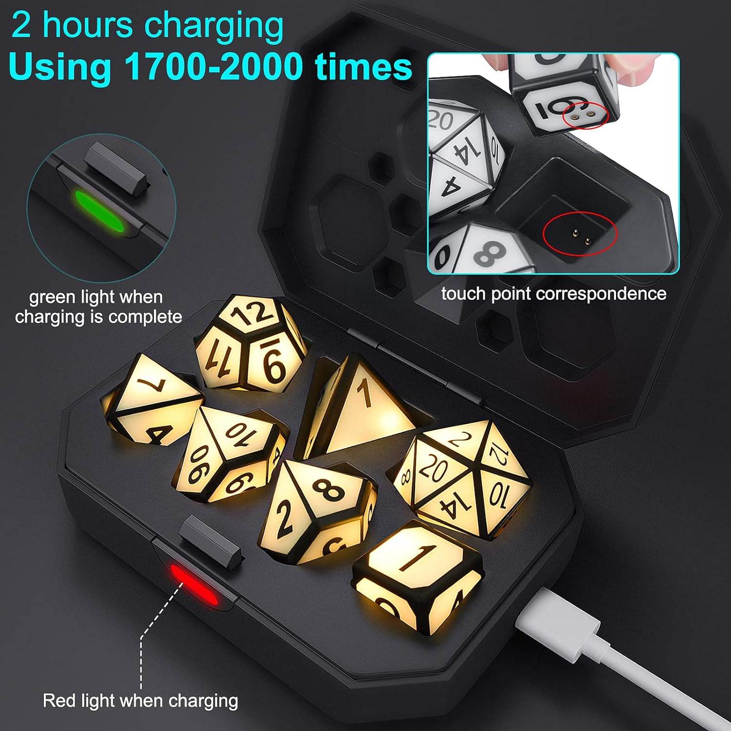 Light Up D&D Dice (Set of 7 USB Dice) - Concordia Style Boutique