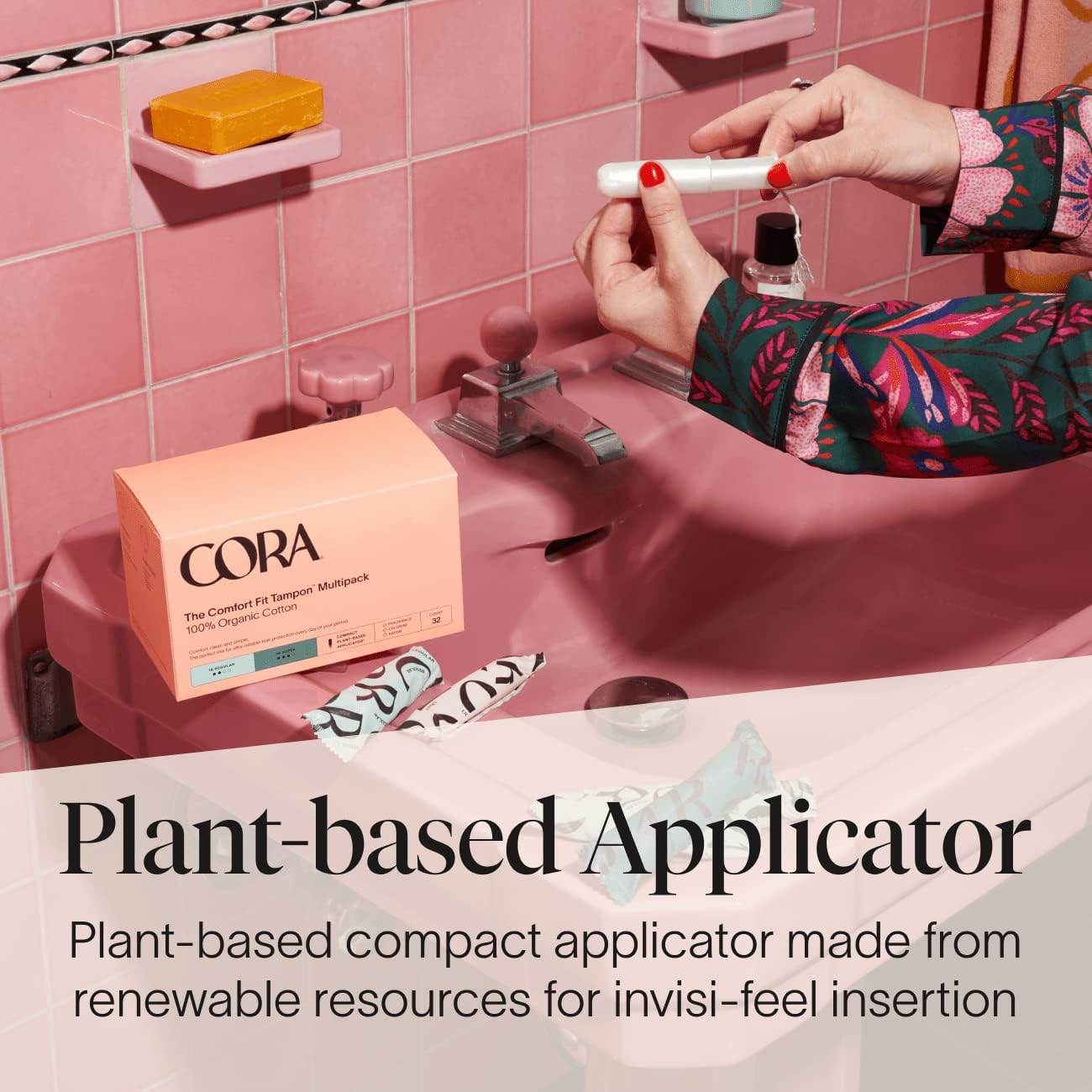 Cora Organic Applicator Tampon Multipack | 18 Regular & 18 Super Absorbency | 100% Organic Cotton, Unscented, Plant-Based Compact Applicator | Leak Protection Easy Insertion Non-Toxic - Concordia Style Boutique