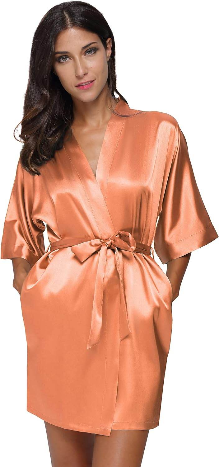The Bund Women's Satin Robes Bride Bridesmaid Lace Short Silk Wedding Party Lightweight Bathrobe Soft Sleepwear S-XXXL - Concordia Style Boutique