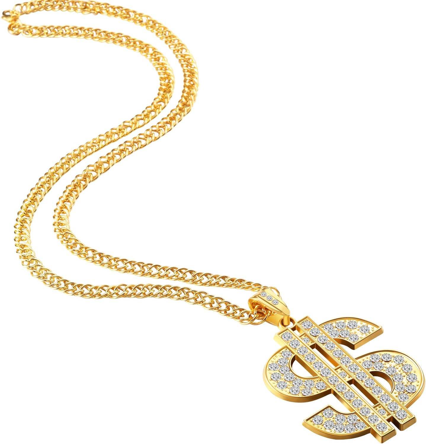 Tatuo 2 Pieces Plated Chain for Men with Dollar Sign Pendant Necklace, Hip Hop Dollar Necklace - Concordia Style Boutique
