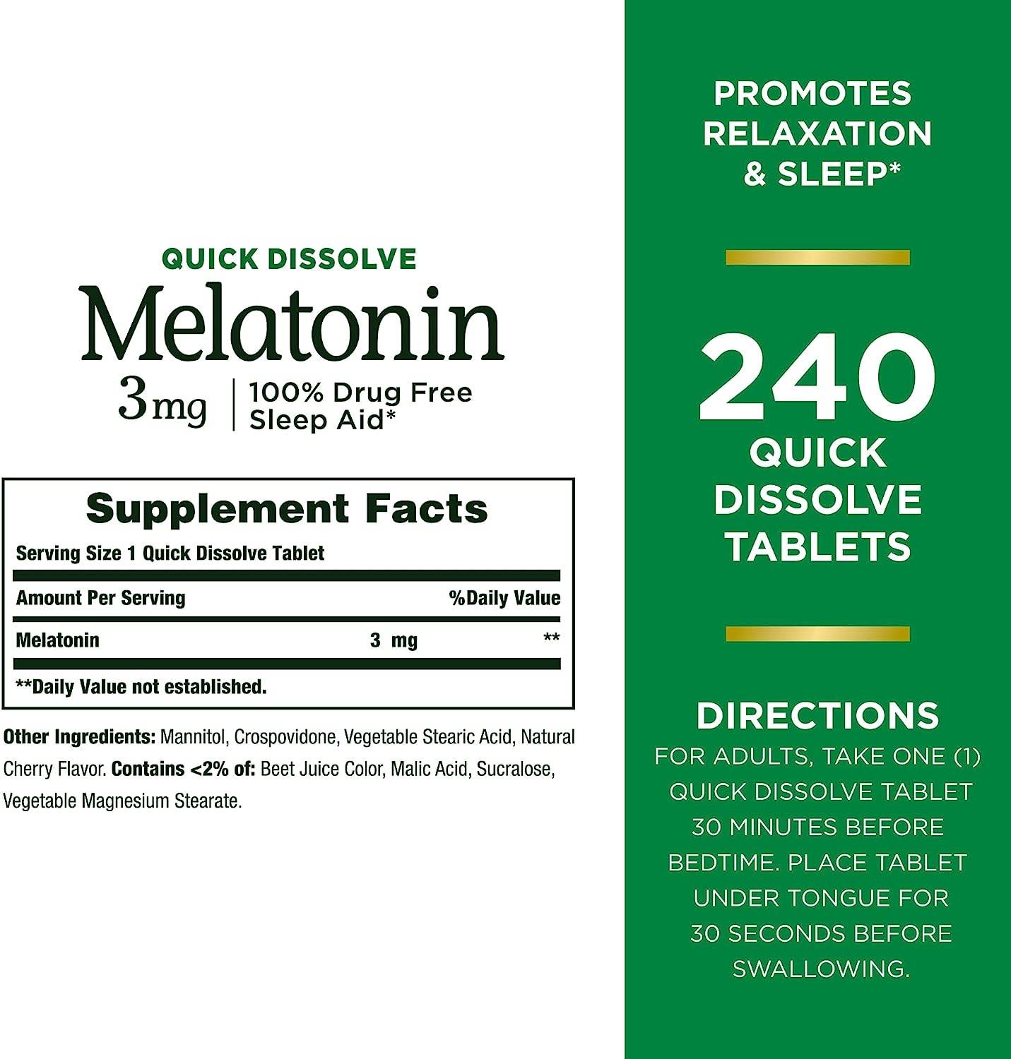 Nature’s Bounty Melatonin 3mg, 100% Drug Free Sleep Aids for Adults, Supports Relaxation and Sleep, Dietary Supplement, 240 Count - Concordia Style Boutique