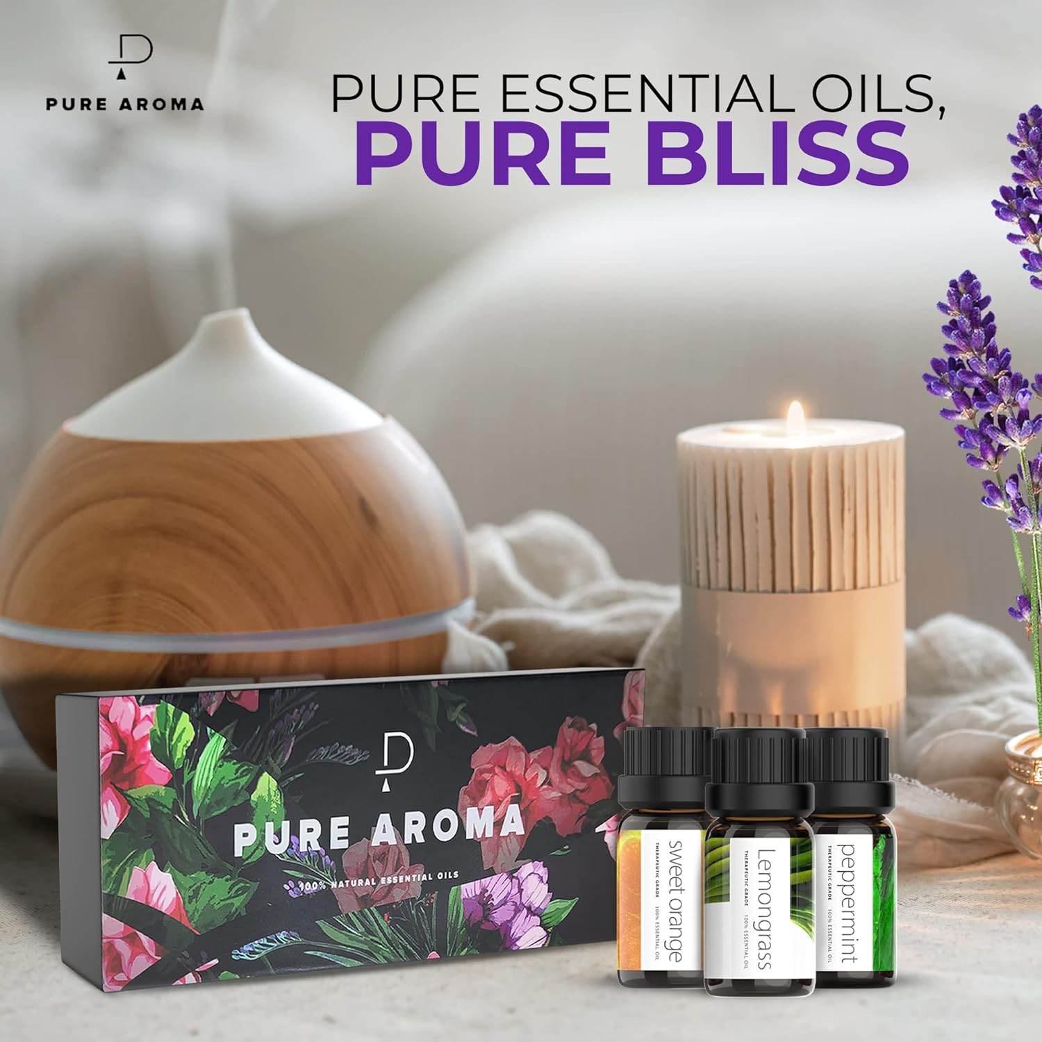 Essential Oils by PURE AROMA 100% Pure Oils kit- Top 6 Aromatherapy Oils Gift Set-6 Pack, 10ML(Eucalyptus, Lavender, Lemon Grass, Orange, Peppermint, Tea Tree) - Concordia Style Boutique