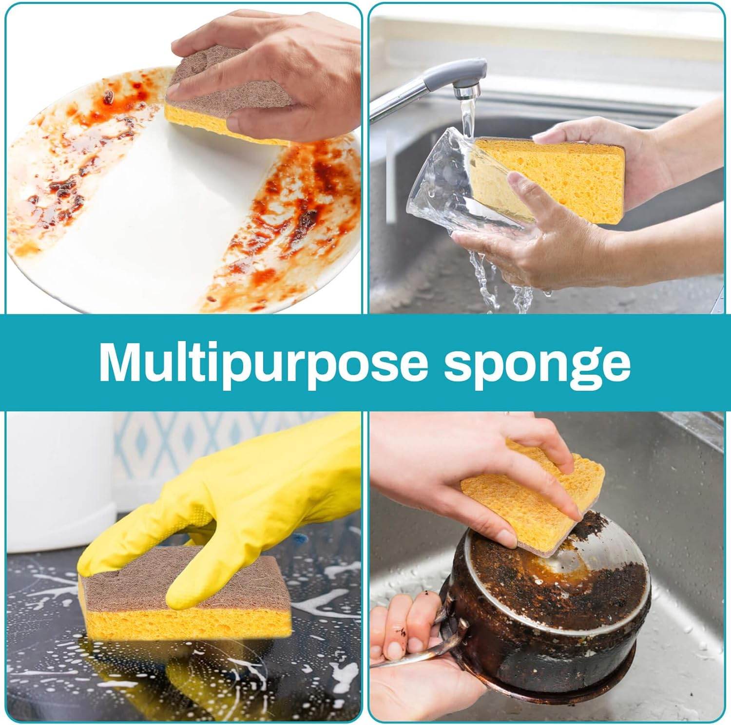 MAQIHAN 16PCS Natural Sponges for Dishes - Biodegradable Sponges Kitchen Eco Friendly Dish Sponge Non-Scratch Sponges for Cleaning Kitchen - Concordia Style Boutique