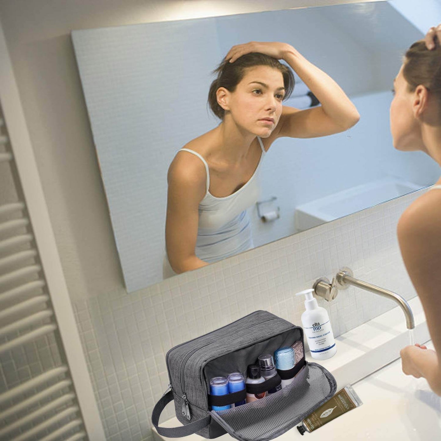 Toiletry Bag for Men Hanging Dopp Kit Water Resistant Shaving Bag Small Toiletry Bag for Traveling (Denim Grey) - Concordia Style Boutique