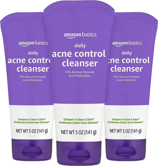 Amazon Basics Daily Acne Control Cleanser, Maximum Strength 10% Benzoyl Peroxide Acne Medication, Fragrance Free, 5 Ounce - Concordia Style Boutique