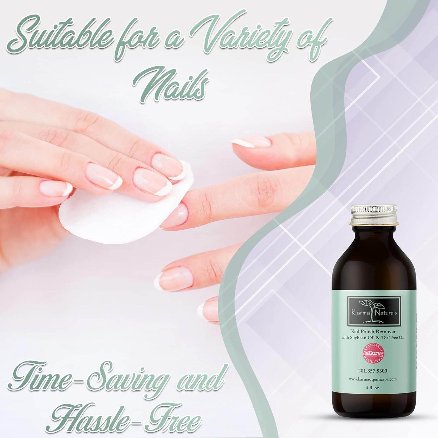 Karma Organic Nail Polish Remover with Soybean Oil and Tea Tree Oil- Non Toxic, Vegan, Cruelty Free, Acetone Free – Nails Strengthener for Fingernails – 4 fl. Oz. - Concordia Style Boutique