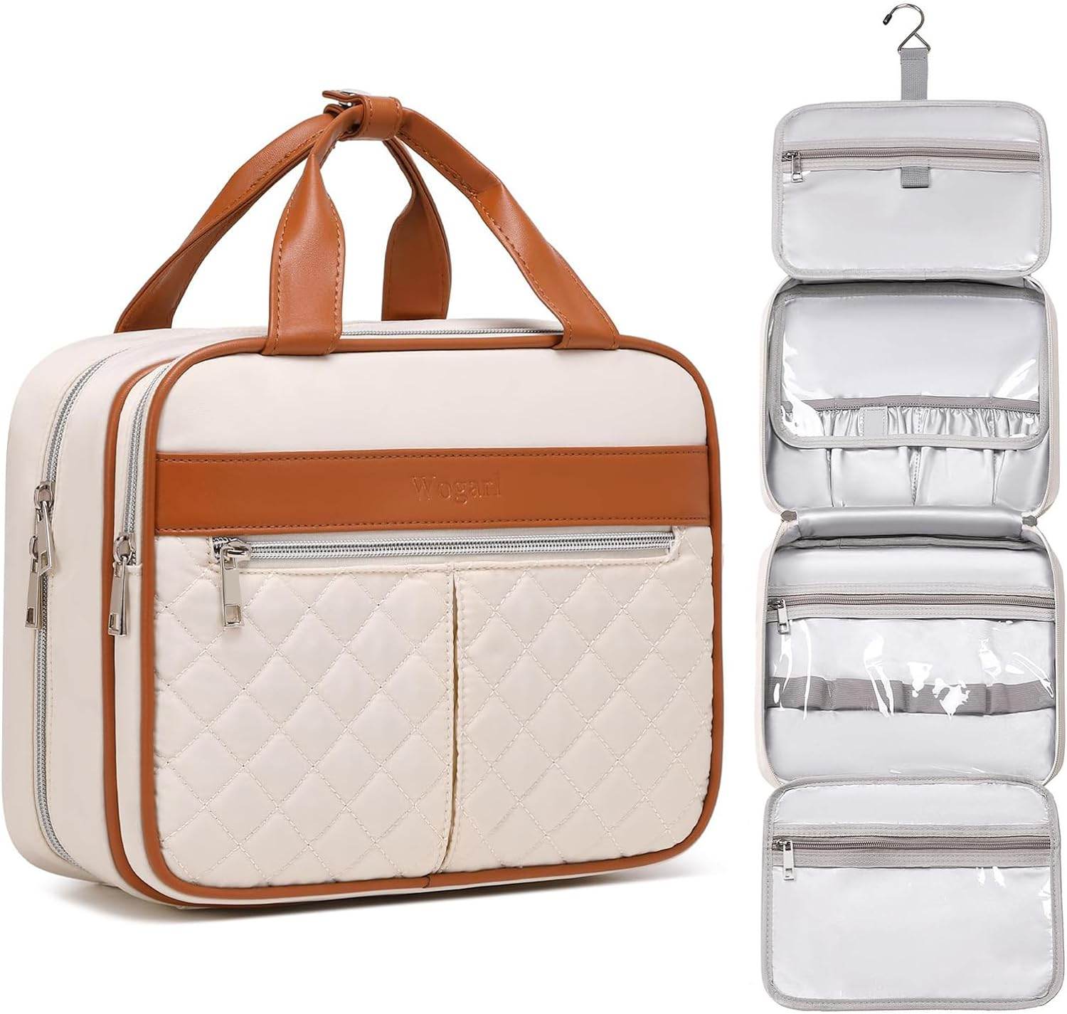 Toiletry Bag for Men, Leather and Canvas Travel Toiletry Bag Dopp Kit Shaving Bag for Travel Accessories (Light Grey) - Concordia Style Boutique