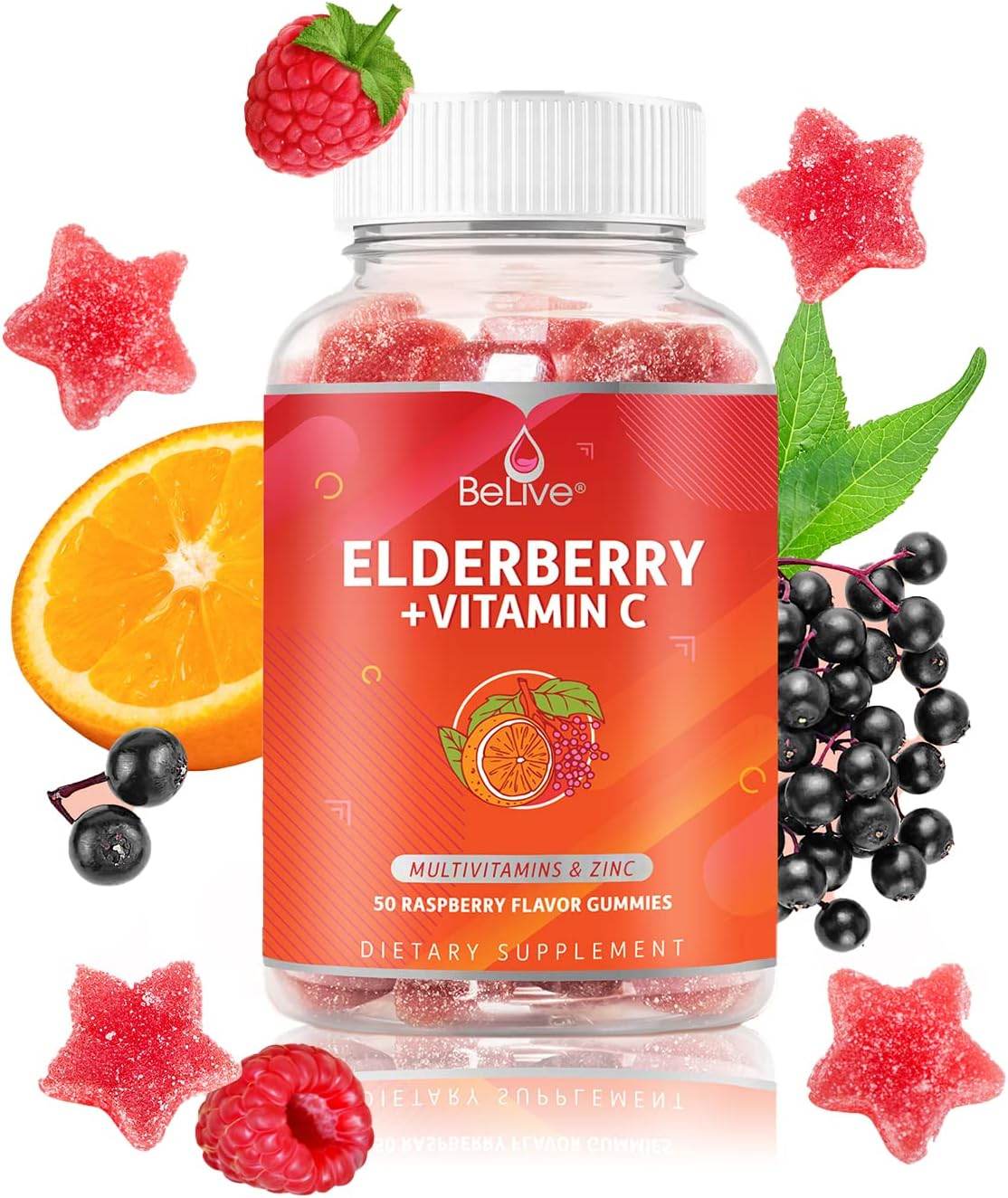 BeLive Elderberry Gummies with Vitamin C, Propolis, Echinacea. Max Strength 200MG - Sambucus Black Elder Immune Support Vitamins Supplement Made for Adults & Kids | Raspberry Flavored. 50 Count - Concordia Style Boutique