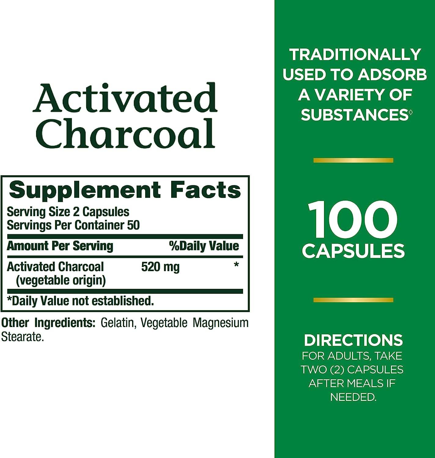 Nature's Bounty Activated Charcoal 260 mg, 100 Capsules, Dietary Supplement to Support a Healthy Lifestyle - Concordia Style Boutique