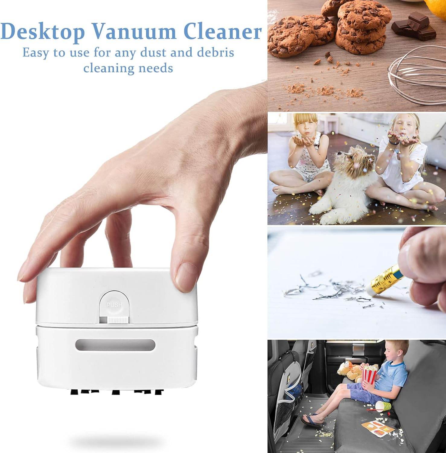Portable Mini Vacuum Cleaner-Desktop Vacuum Cleaner-Crumb Vacuum/Desk Vacuum Cleaner Mini Handheld Table dust Sweeper 360º Rotatable Design for Keyboard/Can Suck up Crumbs(White) - Concordia Style Boutique