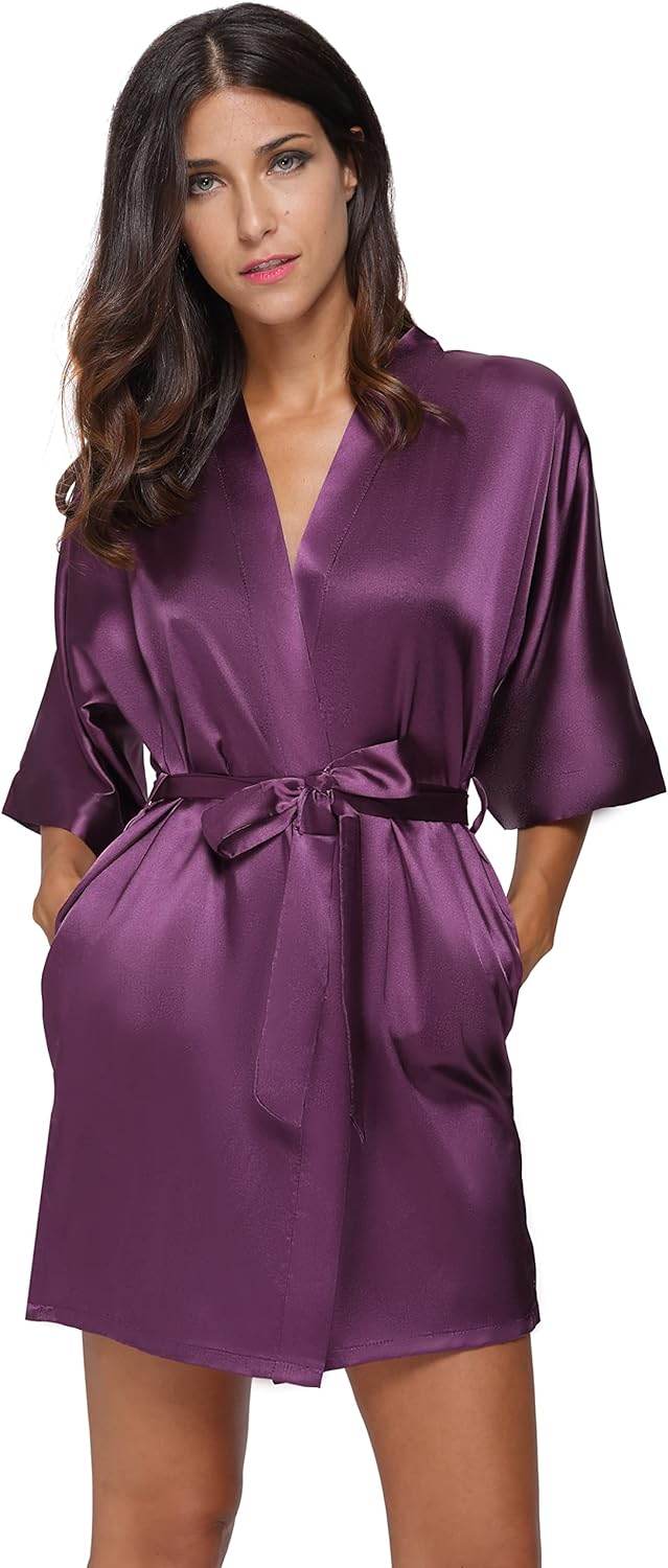 The Bund Women's Satin Robes Bride Bridesmaid Lace Short Silk Wedding Party Lightweight Bathrobe Soft Sleepwear S-XXXL - Concordia Style Boutique