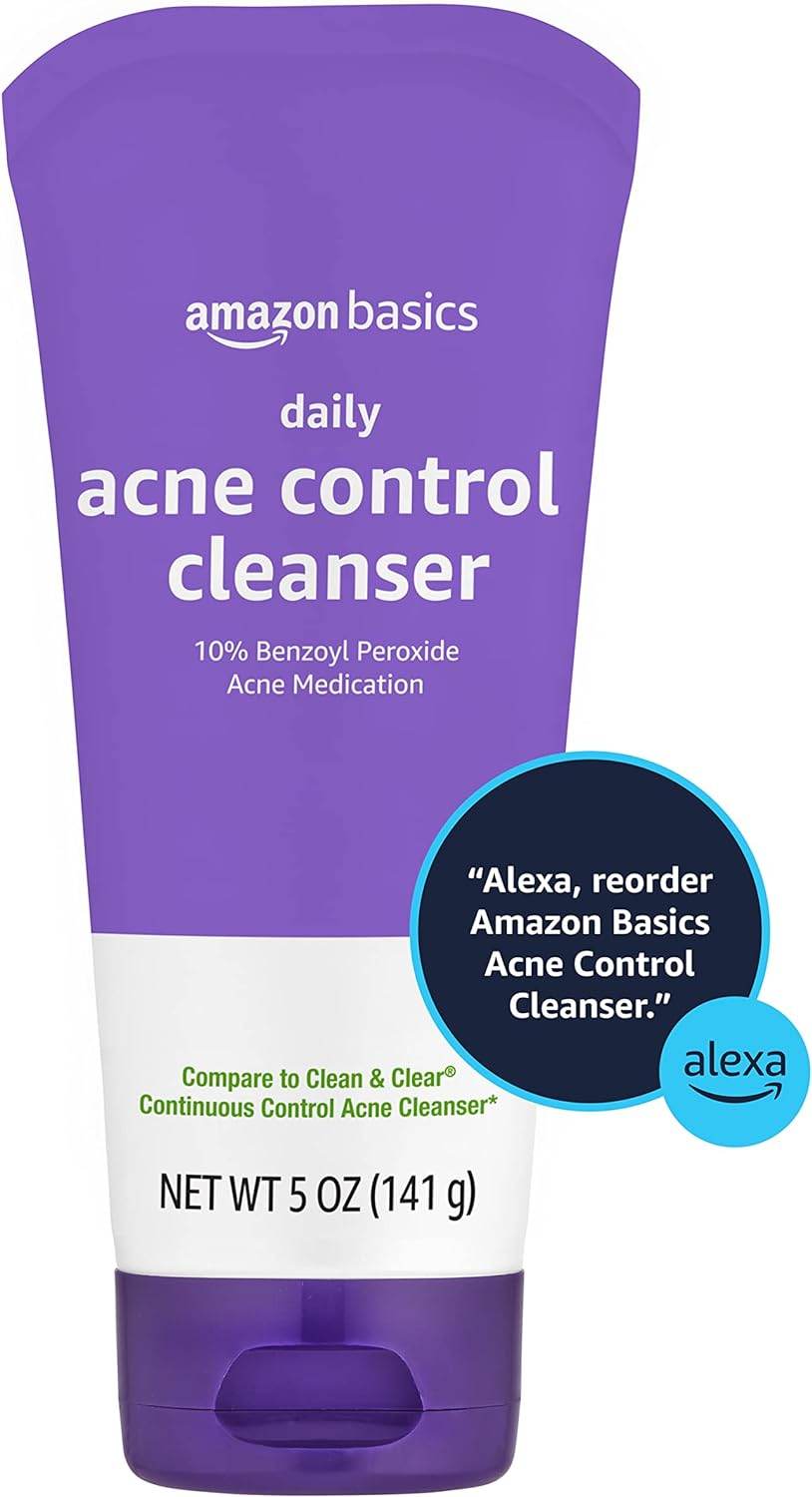 Amazon Basics Daily Acne Control Cleanser, Maximum Strength 10% Benzoyl Peroxide Acne Medication, Fragrance Free, 5 Ounce - Concordia Style Boutique