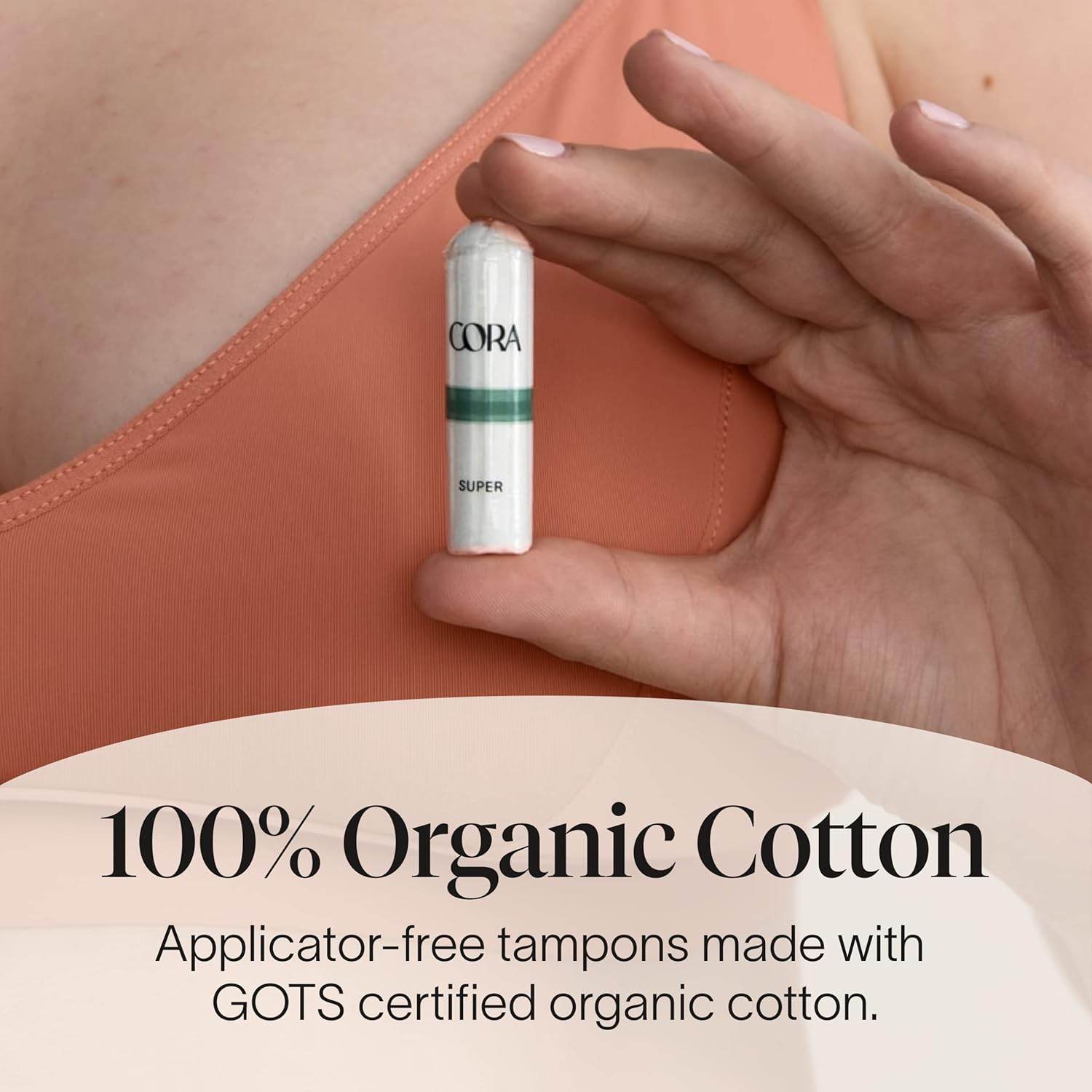 Cora 100% Organic Cotton Non-Applicator Tampons | Ultra-Absorbent, Unscented, Natural, Non-Toxic, Applicator Free | Eco-Conscious (36 S/S+ Tampons) - Concordia Style Boutique