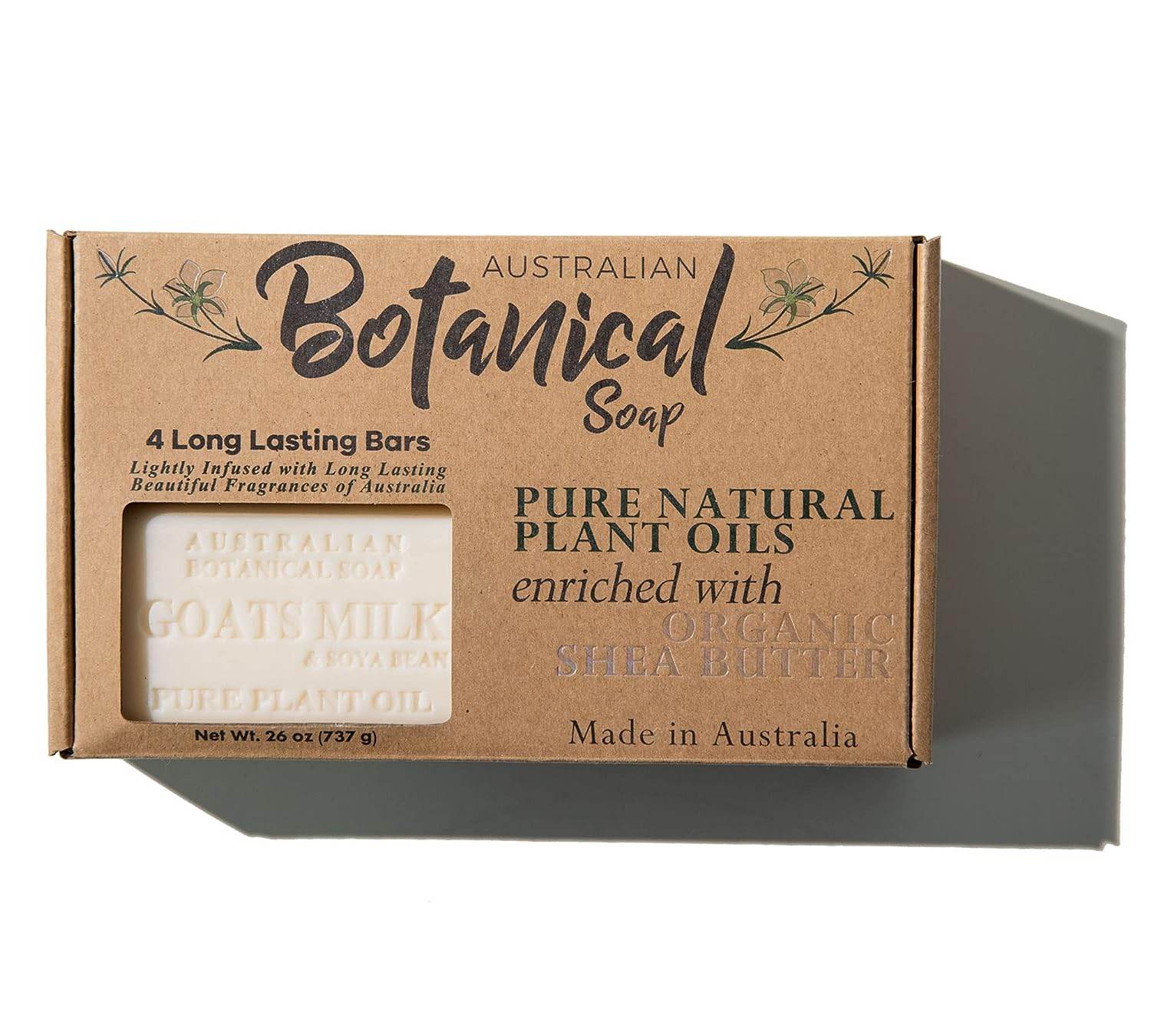 Australian Botanical Soap, Goat's Milk & Soya Bean Oil Pure Plant Oil Soap, 6.8 oz. 193g Bars - 8 Count - Packaging May Vary - Concordia Style Boutique