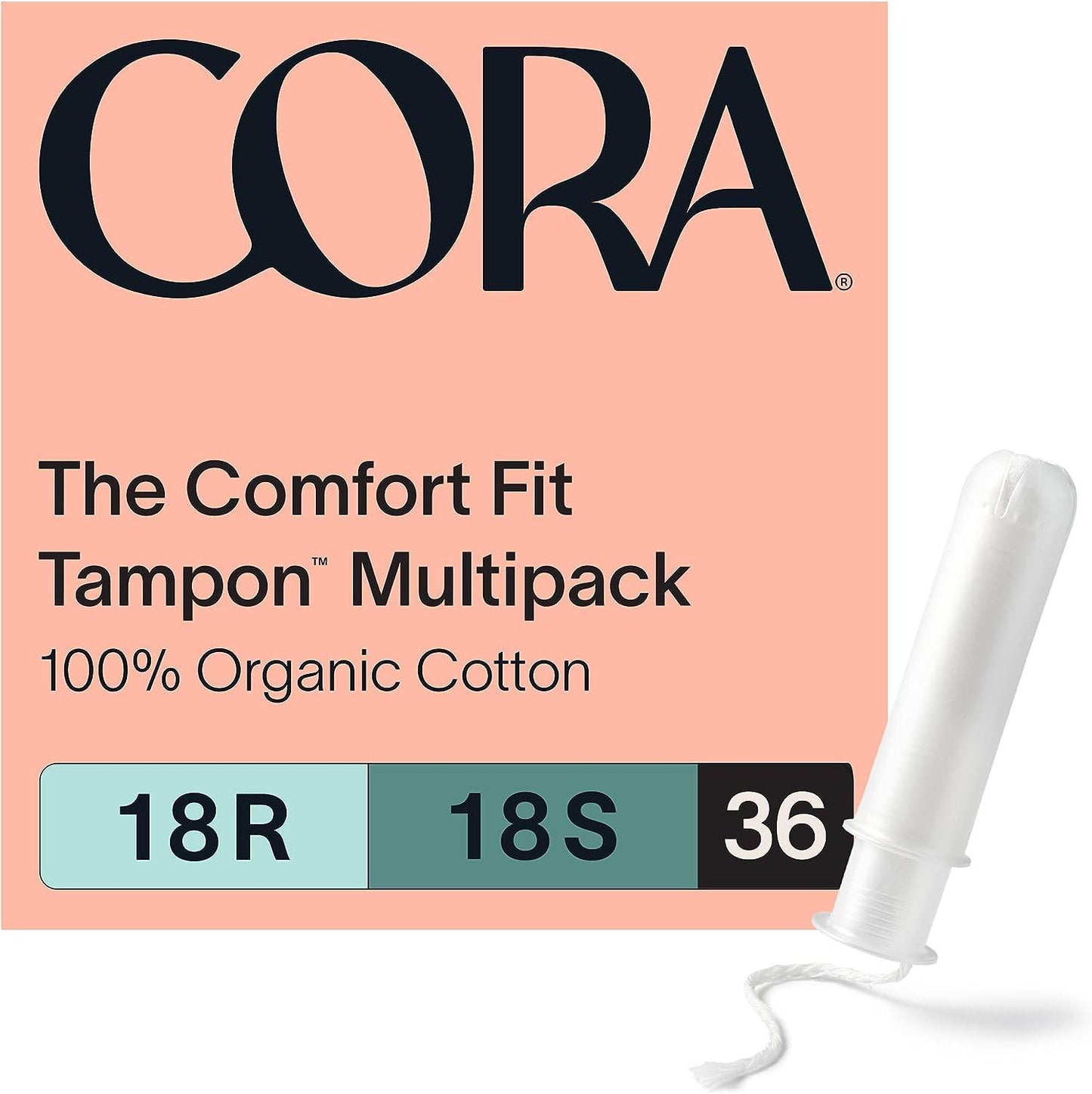 Cora Organic Applicator Tampon Multipack | 18 Regular & 18 Super Absorbency | 100% Organic Cotton, Unscented, Plant-Based Compact Applicator | Leak Protection Easy Insertion Non-Toxic - Concordia Style Boutique