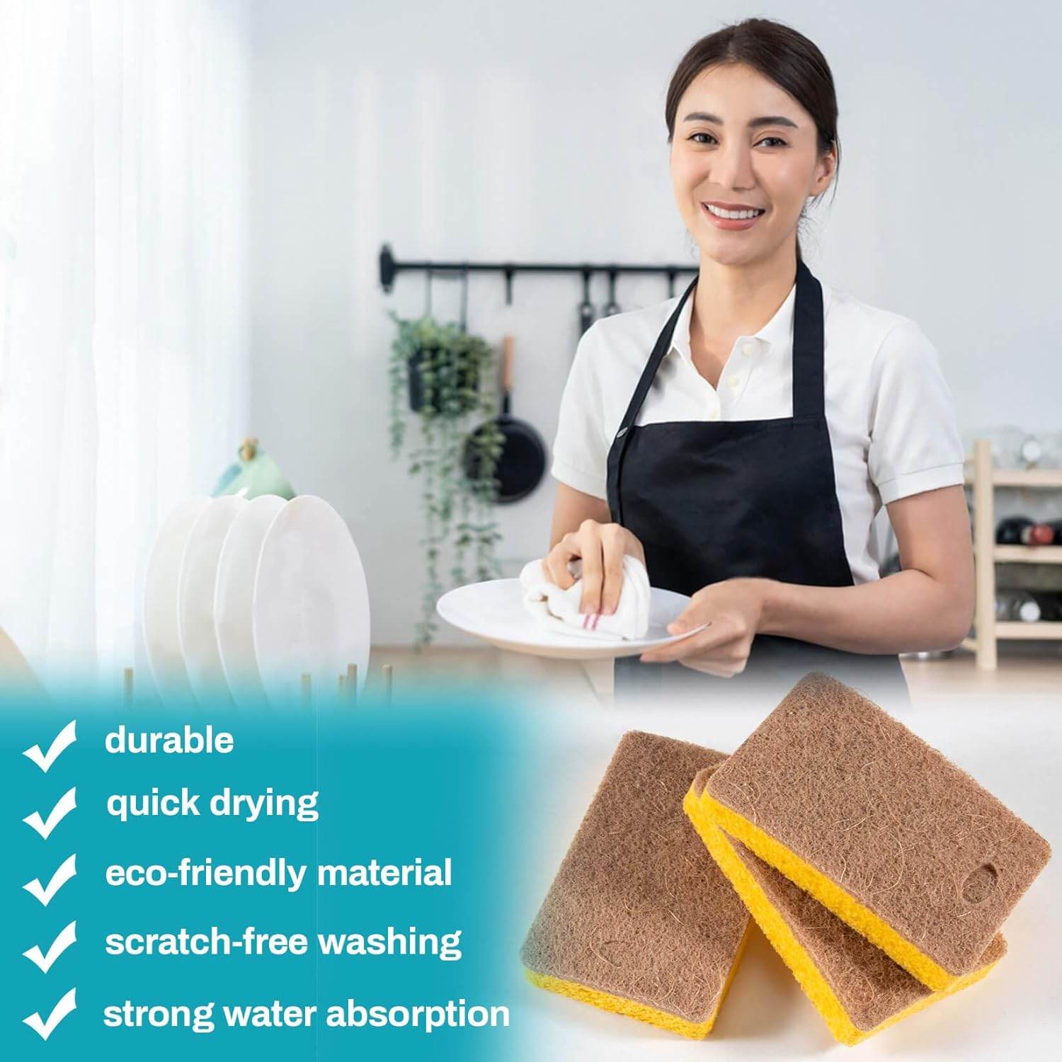 MAQIHAN 16PCS Natural Sponges for Dishes - Biodegradable Sponges Kitchen Eco Friendly Dish Sponge Non-Scratch Sponges for Cleaning Kitchen - Concordia Style Boutique