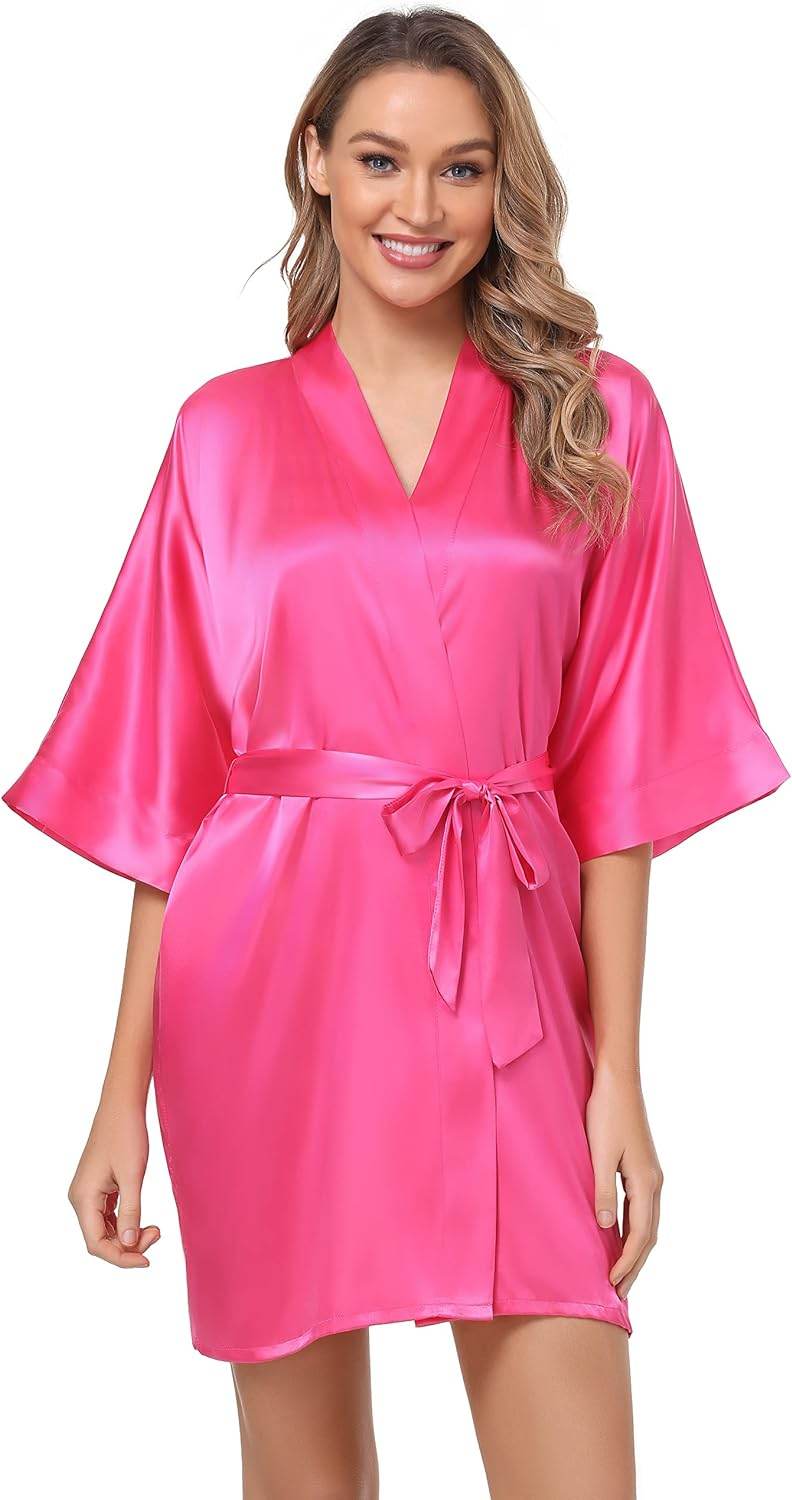 The Bund Women's Satin Robes Bride Bridesmaid Lace Short Silk Wedding Party Lightweight Bathrobe Soft Sleepwear S-XXXL - Concordia Style Boutique