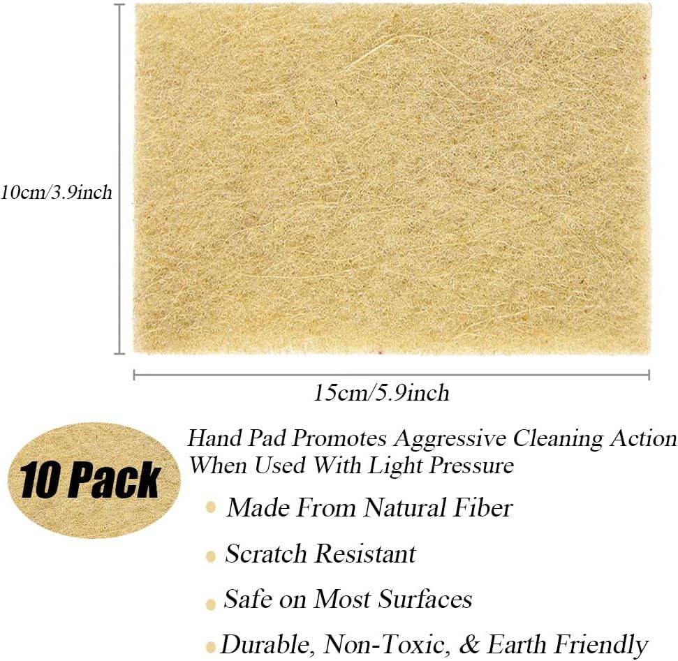 Natural Scouring Pads 10 Pack- Dish Scrubber Non-Scratch Sisal Cleaning Scrub Pads, Eco-Friendly Glass Coconut Fiber Kitchen Scrubbers for Pans and Pots, Compostable, Biodegradable (10 Pack) - Concordia Style Boutique